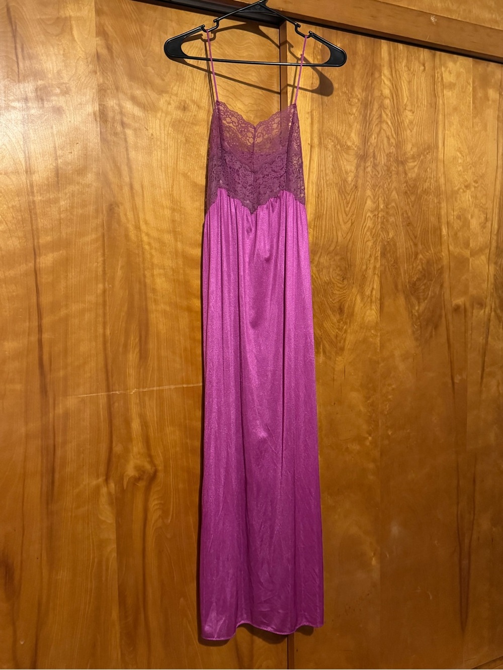 Vintage 1980s Fifth Avenue Slip Lingerie Dress Nightgown Silky Lace Purple